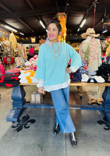 Load image into Gallery viewer, Pixi + Ivy - Mock Neck 3/4 Wide Sleeve Sweater Top - Aqua
