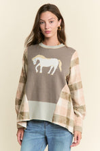Load image into Gallery viewer, J.nna - Knit Horse Design Mixed Fabric Top
