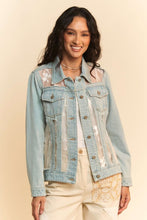 Load image into Gallery viewer, Floral Embroidered Panel Detail Denim Jacket

