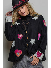 Load image into Gallery viewer, Pol - Notched Collar Star &amp; Heart Applique Relaxed Blazer Jacket
