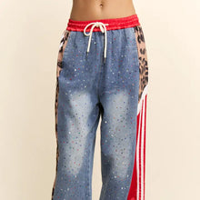 Load image into Gallery viewer, Davi &amp; Dani - Rhinestone Denim Side-Stripe Track Pants
