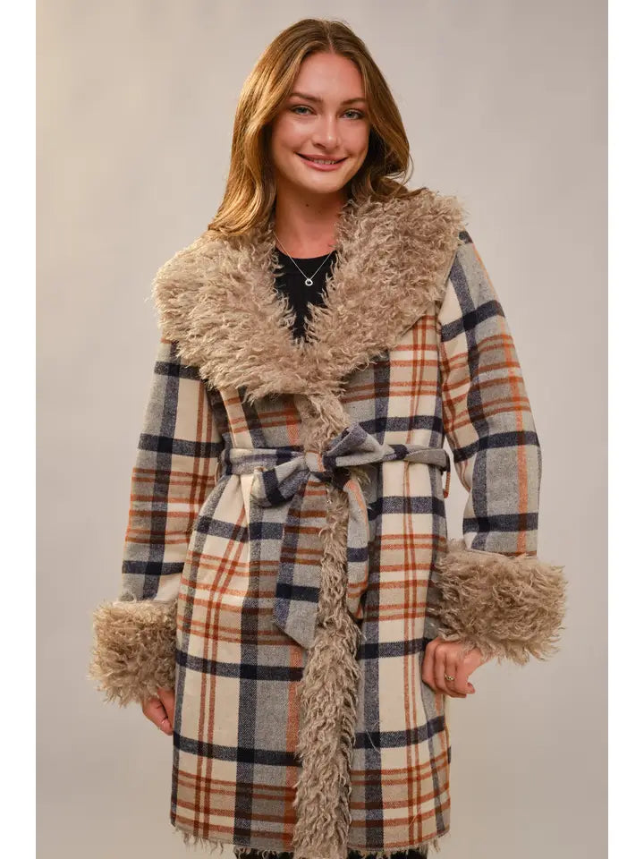 Blue B - Aztec Jacquard Fur Belted Coat