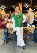 Load image into Gallery viewer, Pixi + Ivy -  Metallic Foil Short Sleeve Sweater or Vest Green
