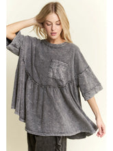 Load image into Gallery viewer, j. Her - Mineral Wash Babydoll top with Eyelet pocket

