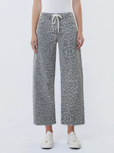 Load image into Gallery viewer, Vervet - High Rise Drawstring Grey Leopard Barrel Jeans
