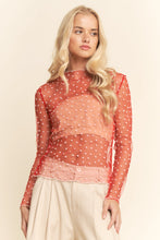 Load image into Gallery viewer, Davi &amp; Dani - Sheer Mesh Heart Print Long Sleeve Top
