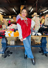 Load image into Gallery viewer, Pixi + Ivy -  Metallic Foil Short Sleeve Sweater or Vest Red
