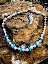 Load image into Gallery viewer, HC - Handmade Turquoise White Pearls Choker 16"-24"
