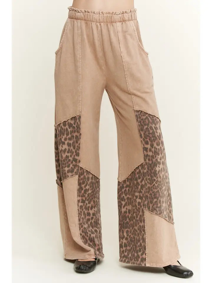 J. Her - Mineral Washed Leopard Animal Patchwork Pants
