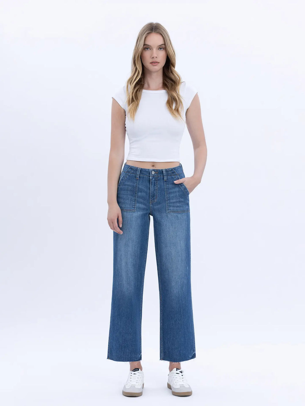 Lovervet - High Rise Crop Utility Pocket Straight Jeans