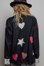 Load image into Gallery viewer, Pol - Notched Collar Star &amp; Heart Applique Relaxed Blazer Jacket
