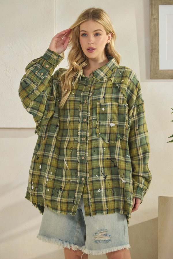 Oli & Hali - Washed Button Down Long Sleeve Plaid Shirt