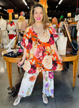 Load image into Gallery viewer, I Love Linen - Collar Linen Top - Orange Floral &amp; Camo
