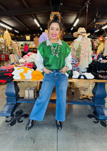 Load image into Gallery viewer, Pixi + Ivy -  Metallic Foil Short Sleeve Sweater or Vest Green
