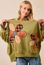 Load image into Gallery viewer, BiBi - Plaid Mix Flower Patchwork French Terry Sweatshirt
