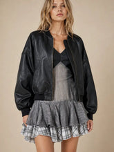Load image into Gallery viewer, J.nna - Cropped Faux-Leather Bomber Jacket
