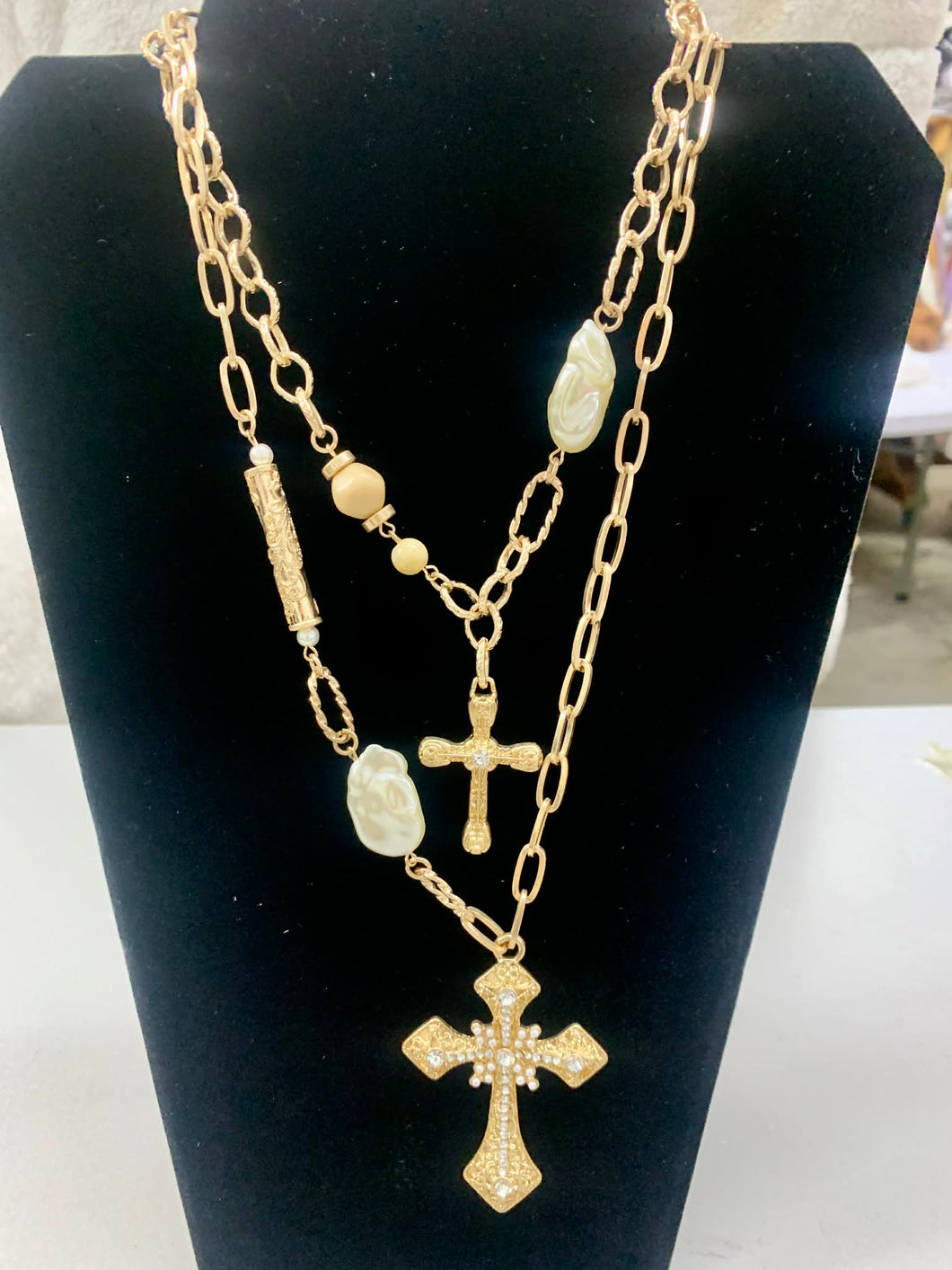 VA Collection - Two Strand Gold Cross Necklace
