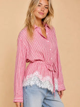 Load image into Gallery viewer, J.nna - Striped Lace-Hem Blouse
