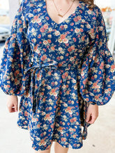 Load image into Gallery viewer, J.NNA - Floral Print Balloon Sleeve Dress - Dark Denim
