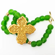 Load image into Gallery viewer, Hidden Truth Jewelry - 18 inch Green African Glass with Susie Cross Necklace
