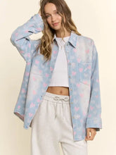 Load image into Gallery viewer, Davi &amp; Dani - Heart Print Washed Denim Button Up Shirt

