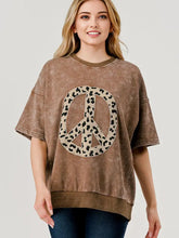 Load image into Gallery viewer, Short Sleeve Top Peace Sign in Leopard Animal Print
