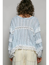 Load image into Gallery viewer, Pol -  Eyelet Ruffle Raw Edge Trim Lace Solid Knit Top PURE WATER
