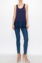 Load image into Gallery viewer, Origami - TANK TOP WITH LACE LAYER NAVY
