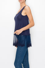 Load image into Gallery viewer, Origami - TANK TOP WITH LACE LAYER NAVY
