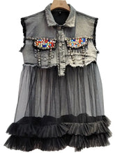 Load image into Gallery viewer, HC - Denim Tulle Vest with Sequins
