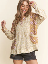 Load image into Gallery viewer, J.NNA - Mixed Fabric Long Sleeve V Neck Shirt Top
