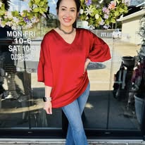 Load image into Gallery viewer, HC -  Ruffle Sleeve Back At You Top - Red
