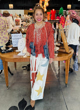 Load image into Gallery viewer, HCB - Textured Sweater with Denim Trim-Shacket Orange &amp; Denim
