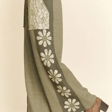 Davi & Dani - Milli  Mix Matched Flower Patch Sweatpants - Sage