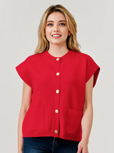Load image into Gallery viewer, Pixi + Ivy - Red Maeve Button Down Sweater Vest Cardigan Top
