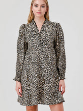 Load image into Gallery viewer, Pixi + Ivy - Shelly Tiered Ruffle Neck Long Sleeve Dress - Tan Leopard
