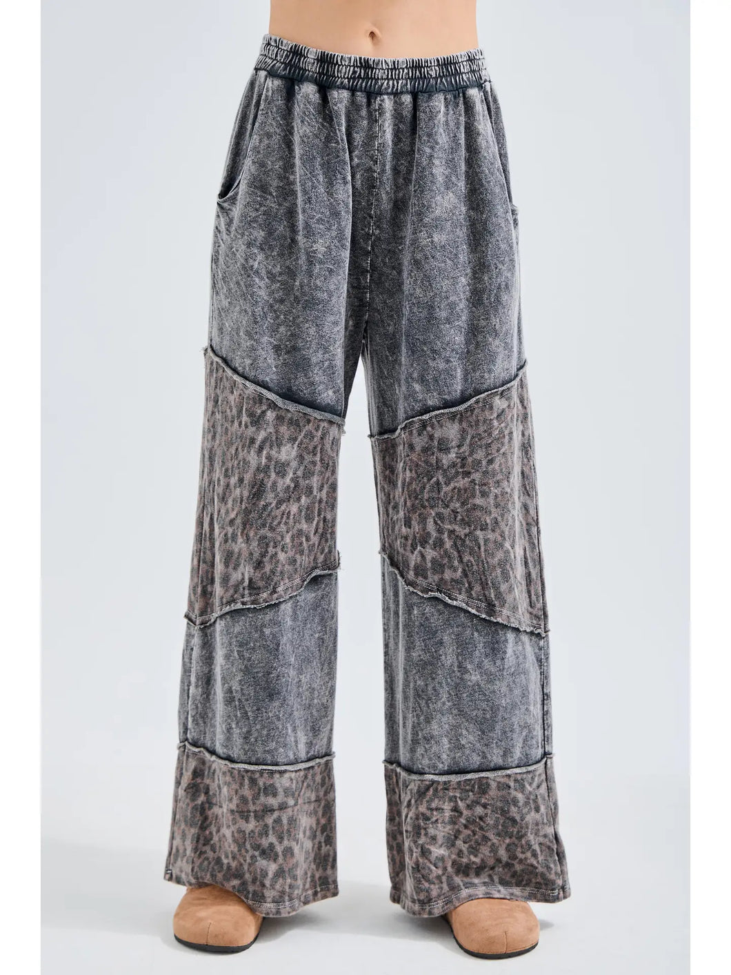 J. Her - Mineral washed Leopard Asymmetrical Tier Pants