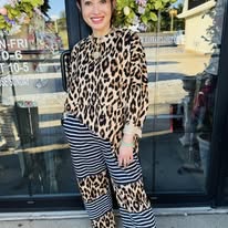 Load image into Gallery viewer, HC _ RoRo  Basic Pant Leopard/Stripe - Navy
