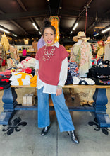 Load image into Gallery viewer, Pixi + Ivy -  Mock Neck Short Sleeve Soft Sweater Vest Top - Dark Rose
