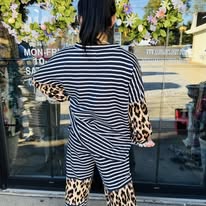 Load image into Gallery viewer, HC _ RoRo  Basic Pant Leopard/Stripe - Navy
