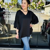 Load image into Gallery viewer, HC -  Ruffle Sleeve Back At You Top - Black
