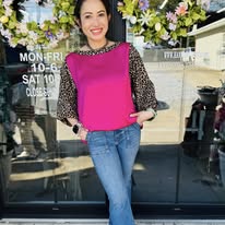 Load image into Gallery viewer, HC - Roxy Satin Leopard  Sleeve  Shirt - Hot Pink
