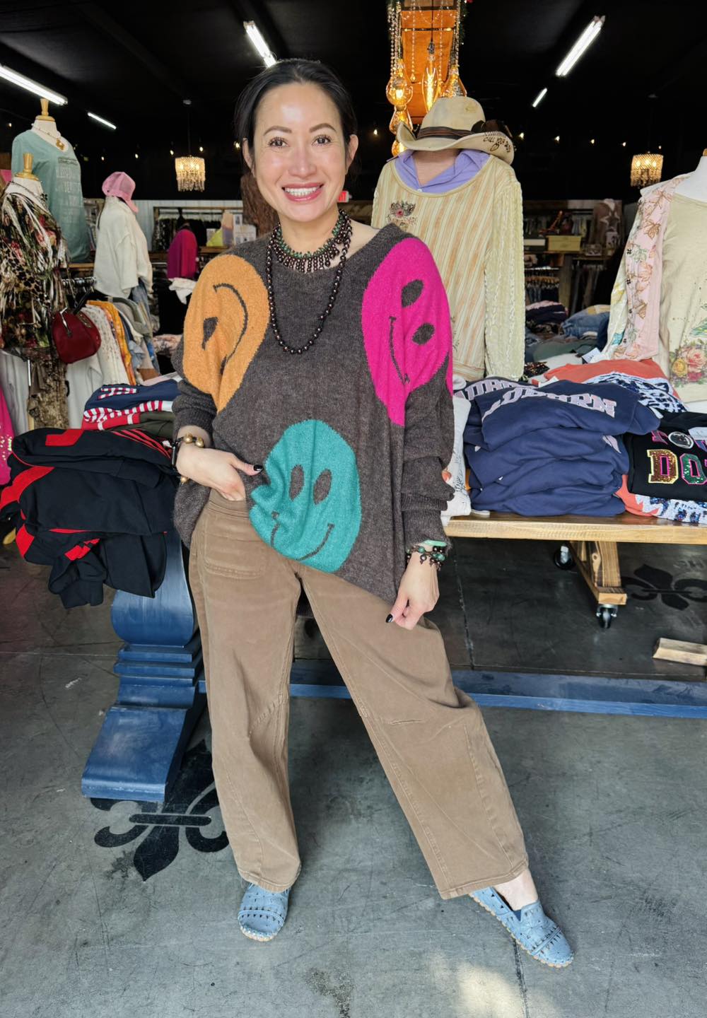 Davi & Dani - Smiley Face Sweater - Dark Brown