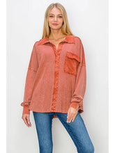 Load image into Gallery viewer, J. Her - Mineral Wash Vneck collar Thermal fashion top with cute pockets
