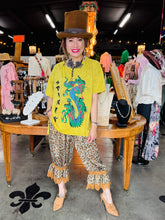 Load image into Gallery viewer, I Love Line -Distressed Tee with Spirit Dragon Print in Chartreuse
