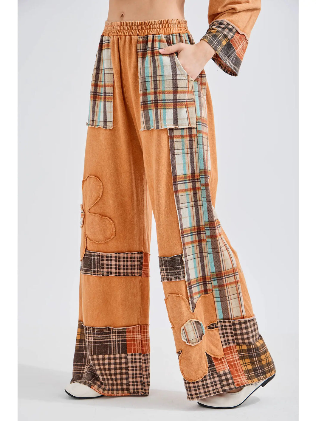 J. Her - Mineral Washed Plaid Daisy Pants