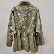 Load image into Gallery viewer, HCB - Hand-Embroidered Floral Retro Drawstring Work Jacket
