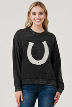 Load image into Gallery viewer, Pixie + Ivy - Rhinestone 3-D Horseshoe French Terry Top

