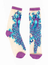 Load image into Gallery viewer, Sock Candy - Aquamarine Peacock Sheer Crew Sock
