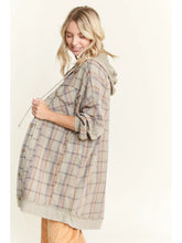 Load image into Gallery viewer, J. Her - Mineral Wash Plaid shacket with hoodie and elbow patch
